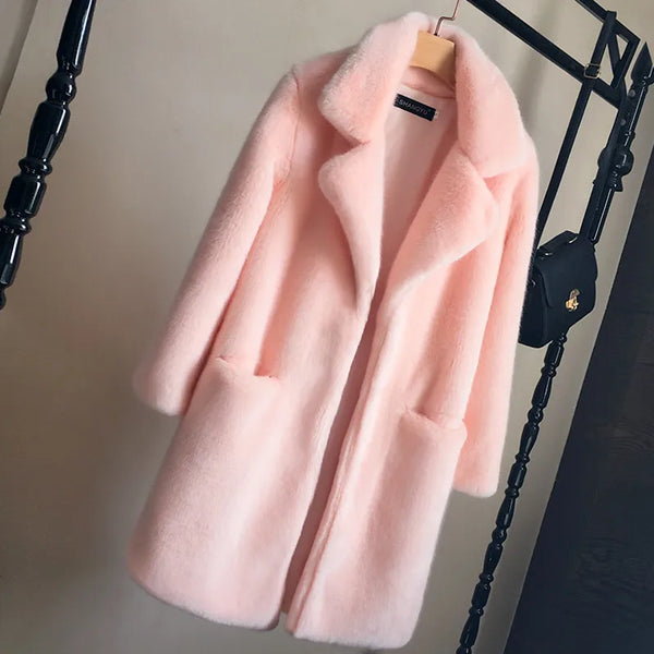 New Faux Mink Fur Coat Women 2023 Autumn Winter Thick Warm Fur Jackets Female Fashion Pink White Mink Fur Coats A2455