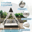 Outdoor Daybed Patio Lounge Bed With Adjustable Backrest Outdoor Double Sun Lounger With Curtains, 4 Pillows for Garden