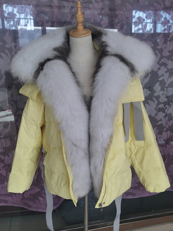 2023 Women Winter  Coat Real Big Fox Fur Collar With Goose Down Jacket Trim Light Autumn Outwear High Quality Lady Coats