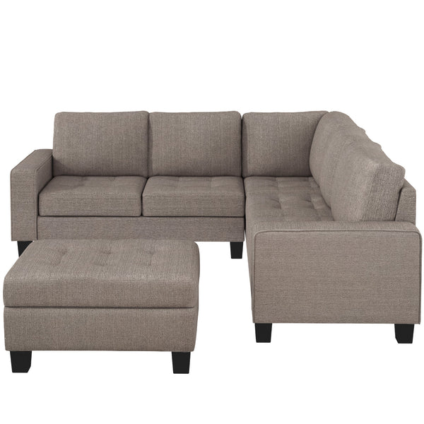 Sectional Corner Sofa L-Shape Couch Space Saving With Storage Ottoman & Cup Holders Design for Large Space Dorm Apartmen