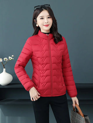 Buy big-red 2020 Autumn Winter Jackets Middle-Aged Women&#39;s Down Cotton Coat Stand-Up Collar Large Size Thin  and Light Warm Coats Outwear 5X