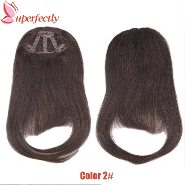 Human Hair Bangs 3 Clips Blunt Cut Straight European Remy Hair Fringe Clip in Hair Extensions 8 Inch 20G Neat Bang Hairpieces