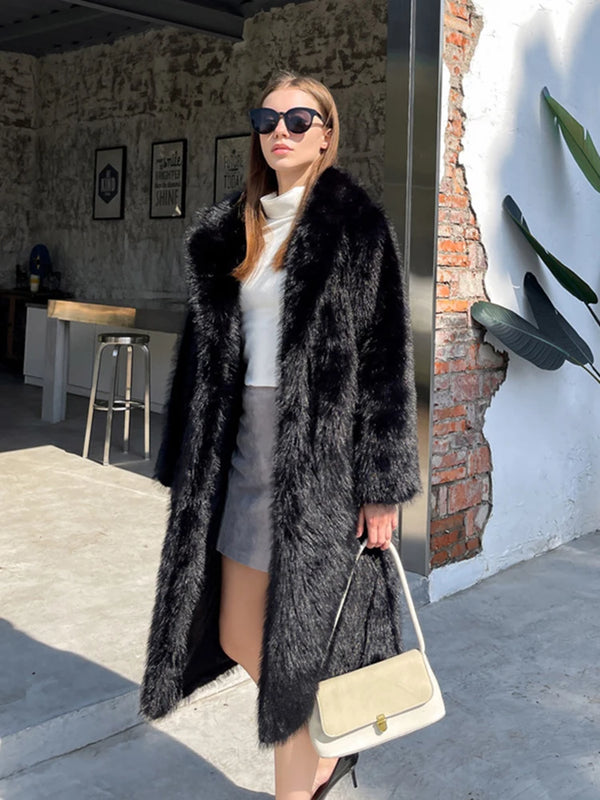 ZADORIN 2024 Winter Fluffy Jacket Women Solid Lapel Long Faux Fox Fur Coat Ladies Furry Warm Pink White Jacket Trench Coats Tops