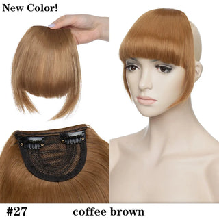 Buy coffee-brown HAIRRO 8&quot; Short Synthetic Bangs Heat Resistant Hairpieces Hair Women Natural Short Fake Hair Bangs Hair Clips on Bangs 24 Colors