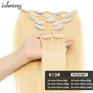 Buy 613 Isheeny 14&quot;-24&quot; Clip in Human Hair Extensions Brazilian Remy Natural Clip Human Hair Extension Real Natural Clip on 80g-140g