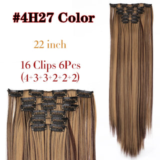 Buy 4h27 Leeons 16Clips Long Straight Synthetic Clip on Hair Extensions Cheveux Clip Naturel High Temperature Fiber Black Brown Hairpiece