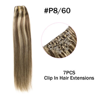 Buy dl-p8-60 Hair Extensions Clip in Human Hair 7PCS Balayage Natural Black to Golden Blonde Clip in Hair Extension Real Human Hair Extension