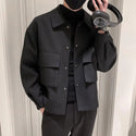 Winter Mens Wool Trench Coat Jacket Short Slim Fit Casual Coats Korean Solid Color Steetwear Windbreaker Turndown Collar Outwear