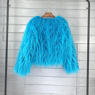 Buy lake-blue Fur Coats Women Autumn Winter Top Fashion Pink Faux Fur Coat Elegant Thick Warm Faux Fur Jackets for Women 2022