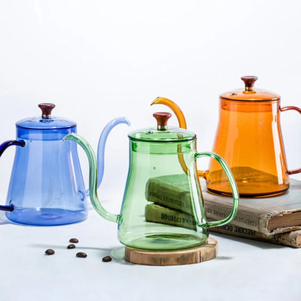 Hot Sale 350/600ml Stained Glass Kettle Hanging Ear Coffee Hand Pot Coffee Maker Teapot