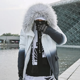 2024 Winter Warm Gradient Parkas Men Women Streetwear Thick Jackets Coat Fashion Harajuku Hoody Fur Collar Coats