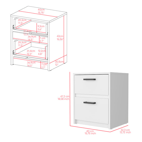 Nightstand Chequered, Two Drawes -White