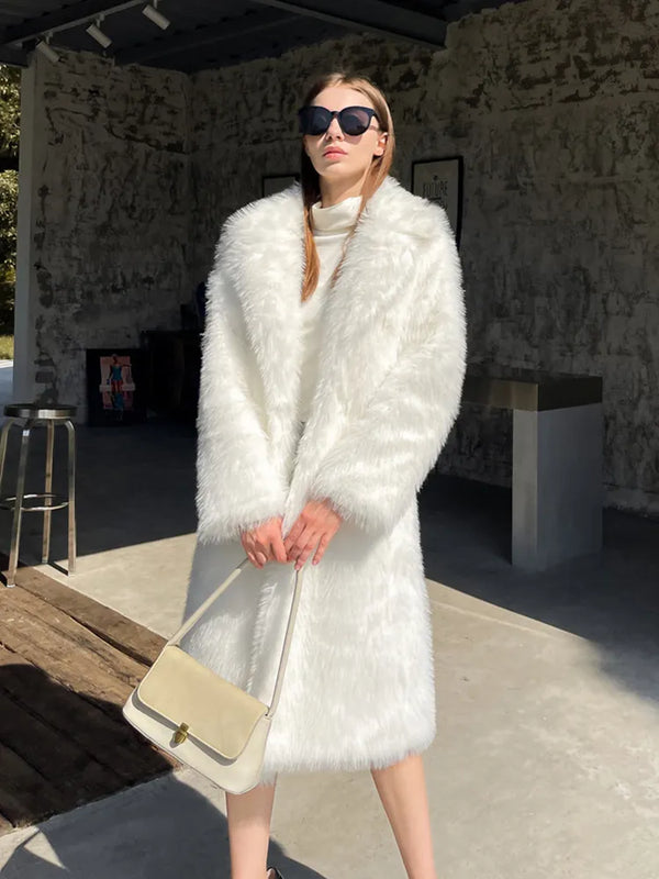 ZADORIN 2024 Winter Fluffy Jacket Women Solid Lapel Long Faux Fox Fur Coat Ladies Furry Warm Pink White Jacket Trench Coats Tops