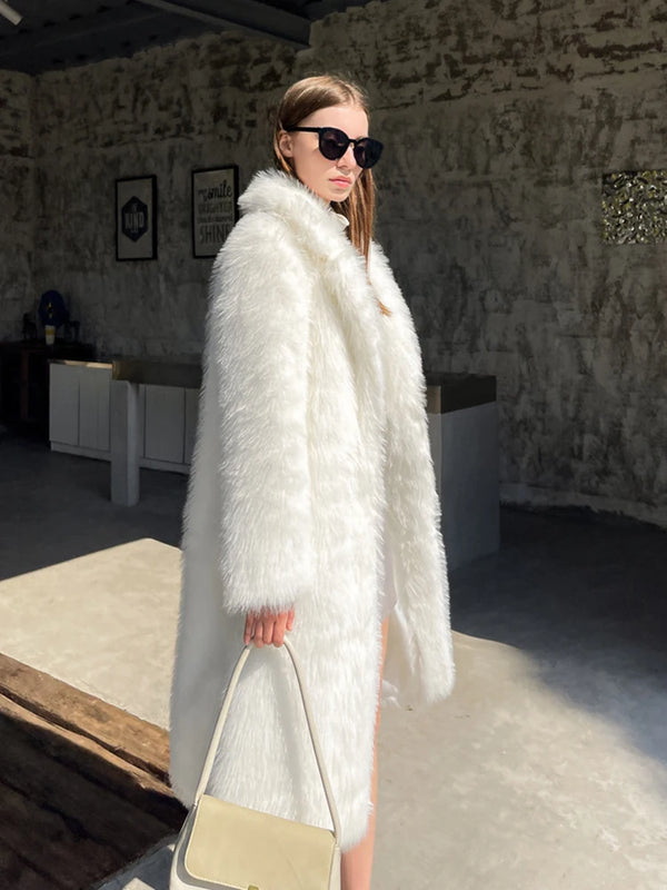 ZADORIN 2024 Winter Fluffy Jacket Women Solid Lapel Long Faux Fox Fur Coat Ladies Furry Warm Pink White Jacket Trench Coats Tops