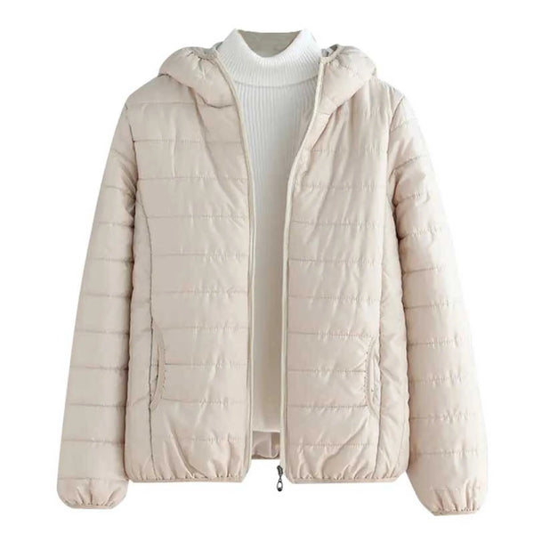 Autumn and Winter Women Parka Down Cotton Jackets Casual Lightweight Hooded Coat Zippers Loose Female Padded Quilted Coats