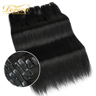 Doreen 160G 200G 240G Volume Series Brazilian Machine Remy Straight Clip in Human Hair Extensions  Full Head 10Pcs 16 to 24 Inch