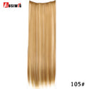 AOSIWIG Long Straight Natural Fake Hairpieces Black Brown Color  High Temperture Synthetic 5 Clip in Hair Extensions for Women