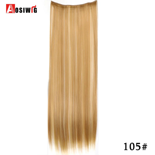 AOSIWIG Long Straight Natural Fake Hairpieces Black Brown Color  High Temperture Synthetic 5 Clip in Hair Extensions for Women