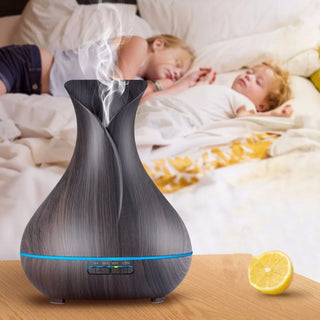 Buy dark-wood-grain Essential Oil Diffuser Mist Maker Fogger 500ML Large Capacity Ultrasonic Air Humidifier With LED Lights for Home Aroma Diffuser