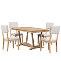 Rustic 5-Piece Dining Table Set With 4 Upholstered Chairs, 59-Inch Rectangular Dining Table With Trestle Table Base, Nau