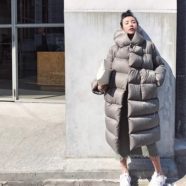 New Fashion Fluffy Goose Down Warm Oversized Down Parkas Coat Female Winter Coats Bread Style Hooded Longer Warm Jackets Wq2592