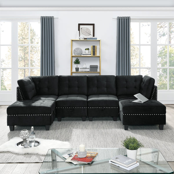 Ottoman  for Modular Sectional,Black Velvet (25.5"x31.5"x19")