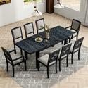 Rustic Extendable 84inch Dining Table Set With 24inch Removable Leaf , 6 Upholstered Armless Dining Chairs and 2 Padded