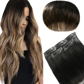 Buy 1b-4-27 Kayla PU Seamless Clip in Hair Extensions 30g 5pcs Invisible Hidden Clip Ins 100% Human Hair