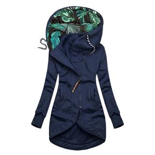 Buy navy-blue Fashion Drawstring Zip-Up Jacket Women&#39;s Stitching Coat Hooded Slim Fashion Jackets Outwear Autumn Winter Casual Loose Coats