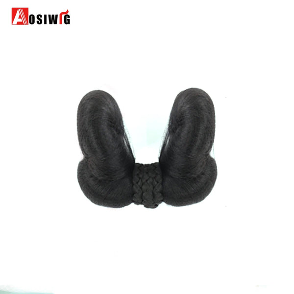 AOSI Hair Braided Clip in Hair Bun Chignon Hairpiece Donut Roller Bun Hairpiece Hand Knitting Braid Synthetic Chignon