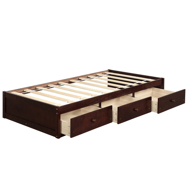 Orisfur. Twin Size Platform Storage Bed With 3 Drawers