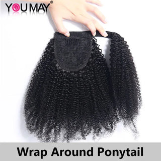 Buy wrap-ponytail Afro Kinky Curl Drawstring Ponytail Human Hair Ponytail for Black Women Clip in Hair Extensions Human Hair Wrap Ponytails YouMay