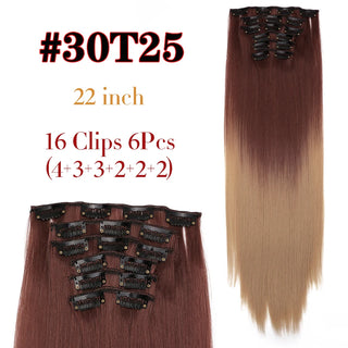 Buy 30t25 Leeons 16Clips Long Straight Synthetic Clip on Hair Extensions Cheveux Clip Naturel High Temperature Fiber Black Brown Hairpiece