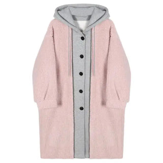 Buy 1 Autumn and Winter Korean Version the New Fake Two Long Cardigan Coat Female Y2K Fashion Lamb Hair Lazy Wind Hooded Woolen Coats