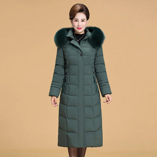 Buy green 2023 New Winter Jacket Women Hooded Fur Collar X-Long Thicken Middle-Aged Womens Winter Coats Cotton Long Parkas High Quality