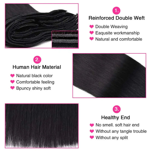 Straight Clip in Extensions Human Hair Brazilian Clip in Natural Black Color Clip Ins Remy Hair for Women Clip in Extension 120G