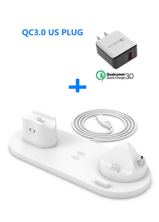 Buy w-with-qc3-0us-plug 6 in 1 10W Fast Charge Qi Wireless Charger Pad Cargador for IPhone 1x Pro X XS Max XR Dock Iwatch Charger for Apple Watch5 4 3 2