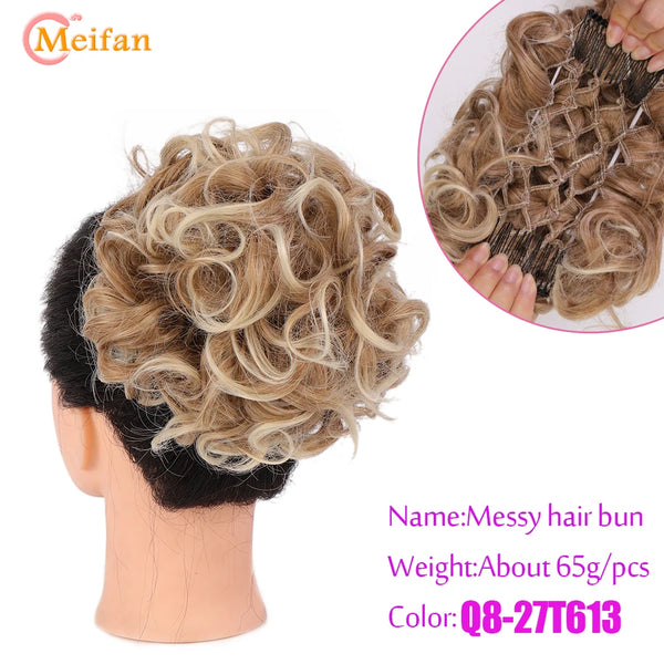 MEIFAN Synthetic Bride Messy Big Hair Bun Curly Chignon With Comb Clips in Hair Tail Cover Ponytail Extension Natural Fake Hair