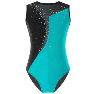 Buy blue-green-a Kids Girls Shiny Rhinestone Gymnatics Ballet Leotards Dance Costume Figure Skating Costume Sleeveless Round Neckline Dancewear