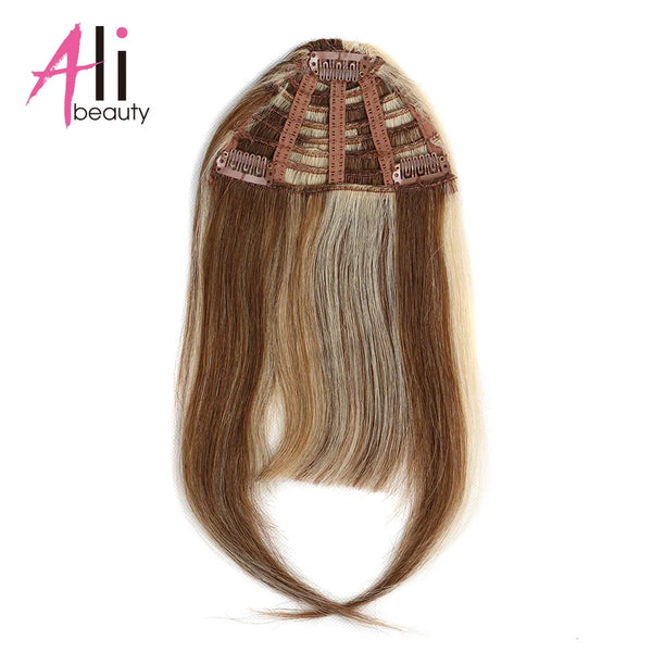 3 Clips Human Hair Bangs Remy Straight Clip in Hair Extensions Gradient Bangs 3D Blunt Cut Natural Hair Fringe Hairpiece