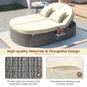 Outdoor Sun Bed Patio 2-Person Daybed With Cushions and Pillows, Rattan Garden Reclining Chaise Lounge With Adjustable B