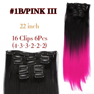 Buy 1b-pink-iii Leeons 16Clips Long Straight Synthetic Clip on Hair Extensions Cheveux Clip Naturel High Temperature Fiber Black Brown Hairpiece