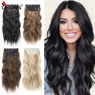 Leeons Synthetic Hair 11Clips in Hair Extension Body Wave 20"Hair Extension Clip for Women Synthetic Hair Extensions Brown Ombre