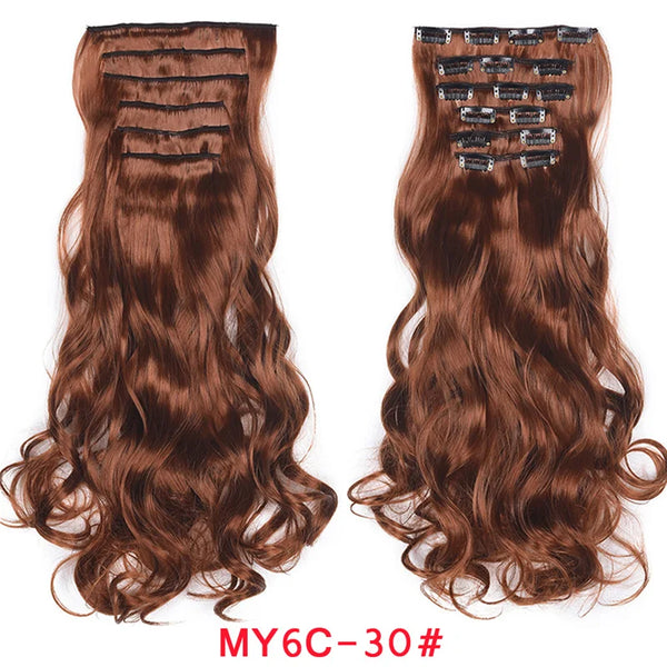 Clip in Hair Extension 20Inch 16 Clips Long Synthetic Hair Heat Resistant Hairpiece Natural Wavy Ombre Hair Piece 6Pcs/Set LIHUI