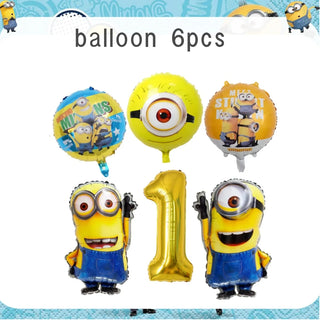 Buy balloon-6pcs5 Big Eye Yellow Man Birthday Decoration Disposable Tableware Tablecloth Plate Cup Balloon Baby Shower Boys Girls Party Supplies