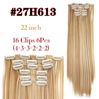 Buy 27h613 Leeons 16Clips Long Straight Synthetic Clip on Hair Extensions Cheveux Clip Naturel High Temperature Fiber Black Brown Hairpiece