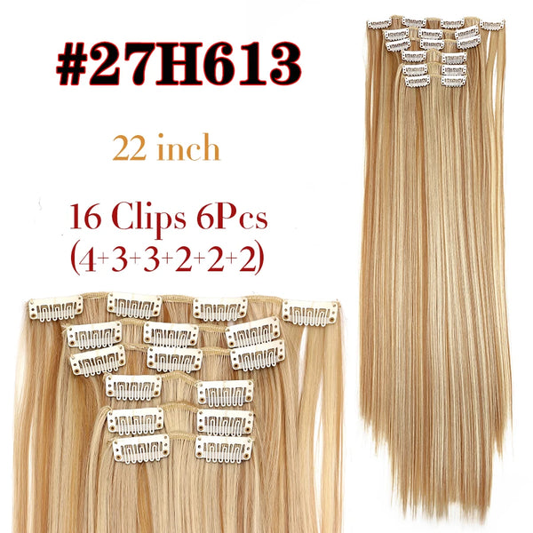 Leeons 16Clips Long Straight Synthetic Clip on Hair Extensions Cheveux Clip Naturel High Temperature Fiber Black Brown Hairpiece