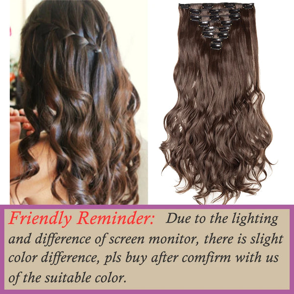 HAIRRO 17" Women  16 Clips Long Straight Synthetic Hair Extensions Clips in High Temperature Fiber Black Brown Hairpiece