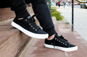 Retro Black/White Canvas Sneakers Unisex Size - Cushioned Insole