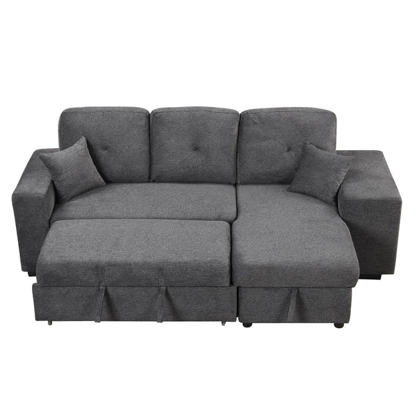 Reversible Sleeper Sectional Sofa Bed With Side Shelf and 2 Stools,Pull-Out L-Shaped Sofa Bed,Corner Sofa-Bed With Stora